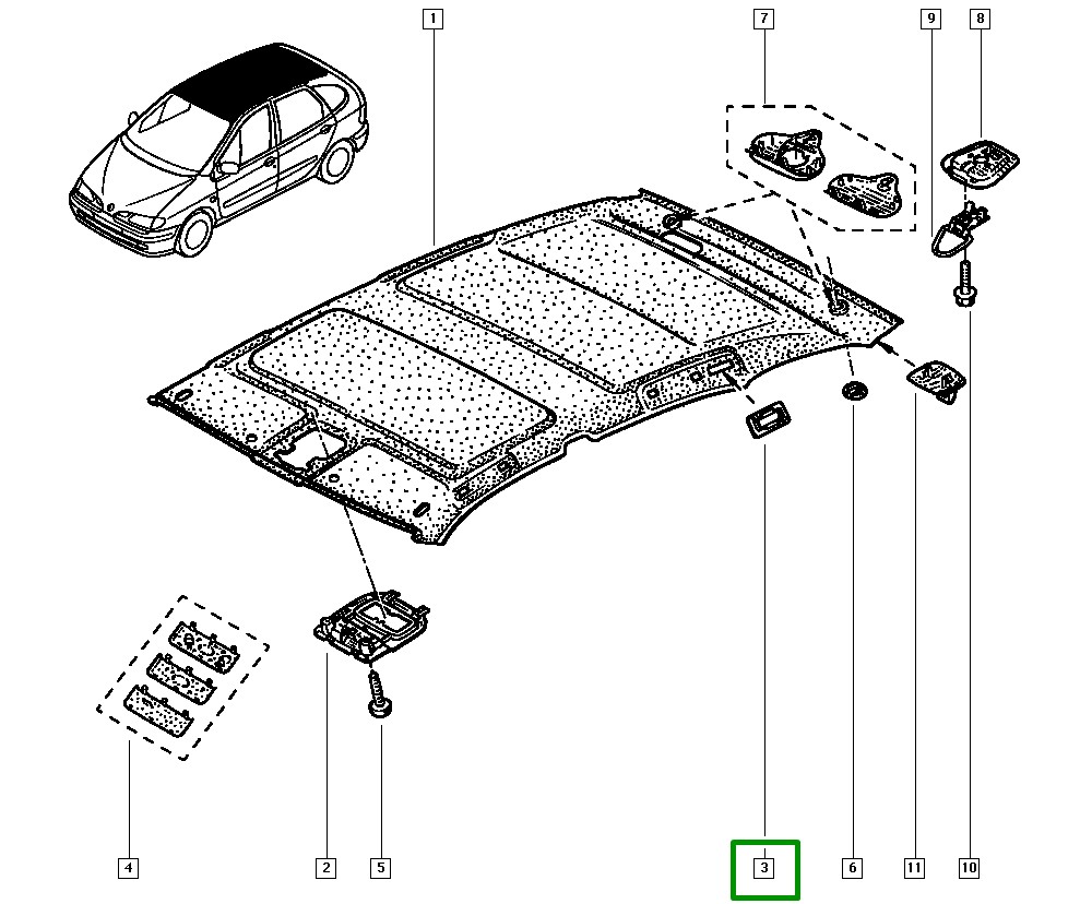 Suporte Plastico Forração Luz do Teto Renault Scenic I- 7700433392 - Imagem 4
