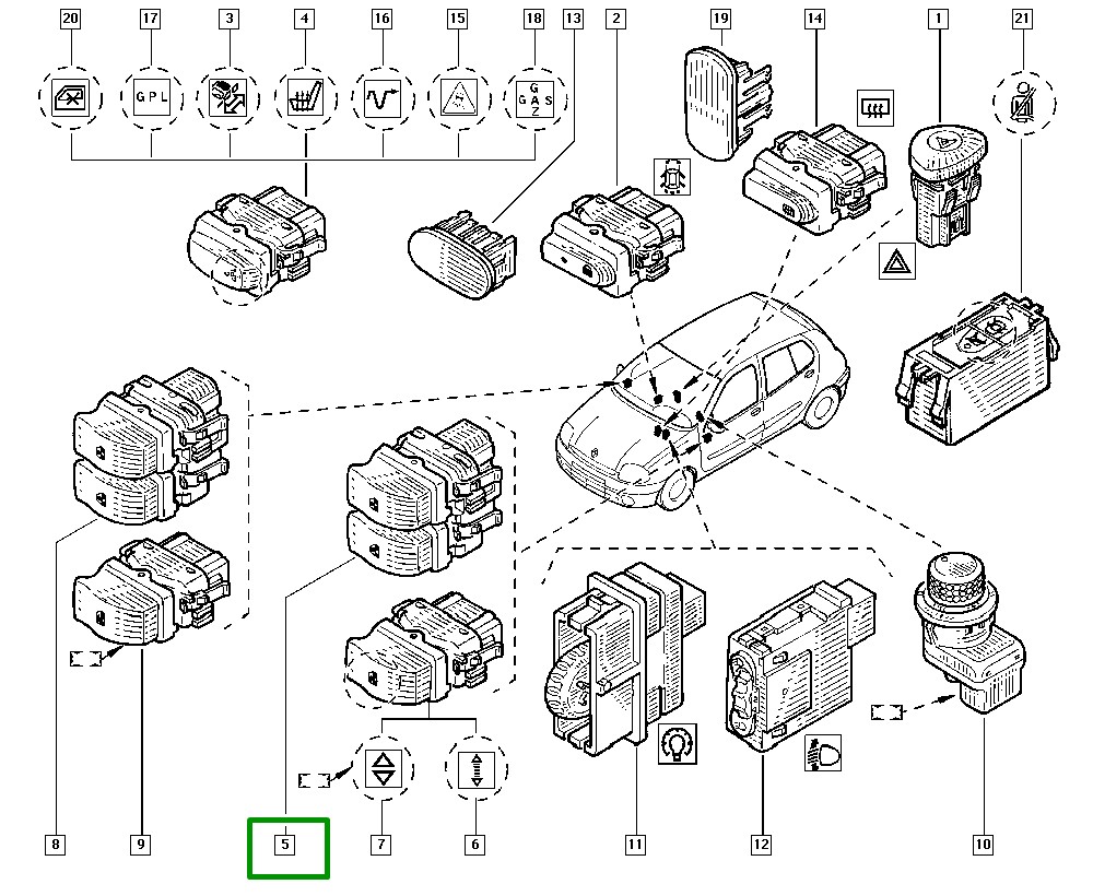 Botão Vidro Eletrico Duplo do Console Renault Clio II - 8200542104 - Imagem 4
