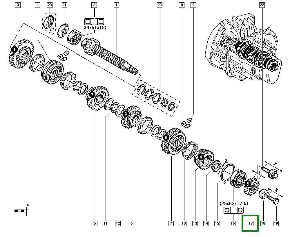 Engrenagem Fixa Cambio 5 Marcha 32 Dentes Renault Clio II - 8200607980 - Imagem 2
