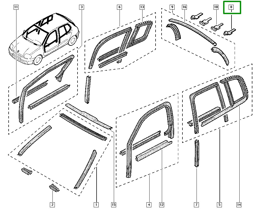 Calço de Borracha Janela Traseira Renault Clio II - 7700836724 - Imagem 3